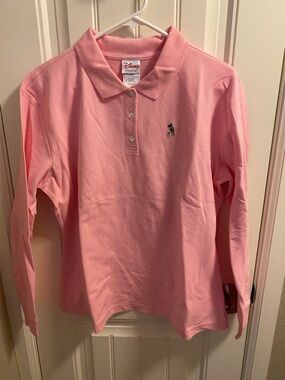Vintage Disney Shopping XL Polo Top Pink Mickey Mouse Long Sleeve Shirt